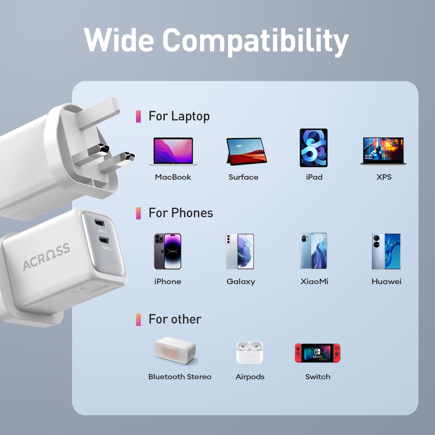 SpeedCharge 48W 2-Ports charger with PPS QC and PD 3.0 for iPhones Android Tablet Laptop Switch